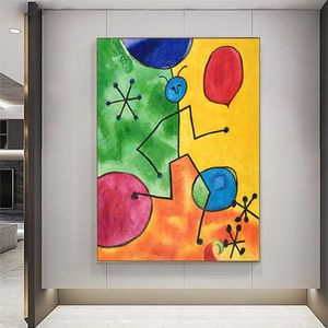 纯手工油画现代玄关装饰画名画米罗卧室儿童房卡通抽象画大芬定制