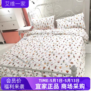 国内宜家代购罗夫拉白色花卉图案被套和2个枕套家用卧室被罩枕罩