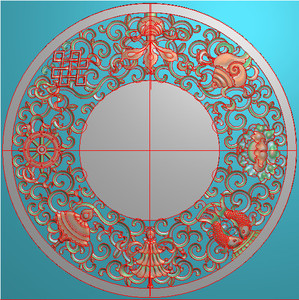 圆形藏式洋花镂空佛教八宝佛桌圆桌餐桌圆台精雕图浮雕灰度图雕刻