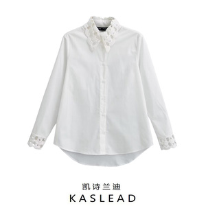 KASLEAD 新款 女装 欧美风时尚休闲拼接白色开襟衬衫WL33S2BN2000