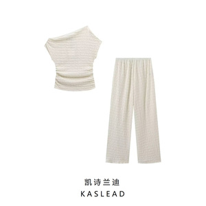 KASLEAD 新款 女装 欧美风时尚针织质感上衣裤子纯色套装 5039346