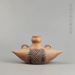 原始仰韶半坡文化船形彩陶壶陕西宝鸡北首岭遗址出土仿古陶器摆件