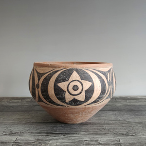 仰韶文化庙底沟类型花叶纹白衣彩陶钵双槐树河洛古国陶器仿古摆件