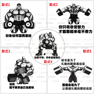 体育馆健美肌肉猛男哑铃文字玻璃贴纸健身房标语励志墙贴运动激励