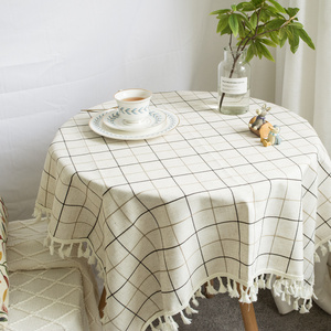 北欧防水桌布ins风简约格子图案zakka流苏轻奢圆桌茶几台布定制