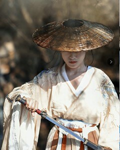 复古斗笠大侠帽空顶道士帽竹笠做旧 黑色竹编帽古风影楼武侠道具