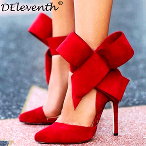 DEleventh Bowknot woman shoes 欧美尖头蝴蝶结高跟鞋女鞋大码43
