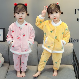 女宝宝新款冬季法兰绒睡衣1-6岁3女童珊瑚绒加厚开衫家居服两件套