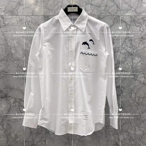 代购thom browne 春夏tb白色两只小鲸鱼口袋长袖衬衫常规男女