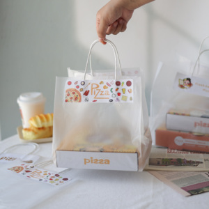 披萨外卖打包袋透明方底塑料袋寿司手提袋创意饺子网红外卖袋定制