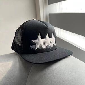 【现货】chrome hearts 克罗心新款拼皮白色三个五角星网眼棒球帽