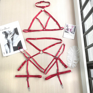 原宿性感诱惑镂空欧美夜店捆绑式弹力绳线新式内衣套装