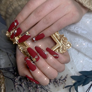 手工甲秋冬新娘美甲贴网红巴洛克红色新娘美甲复古红穿戴甲可拆卸