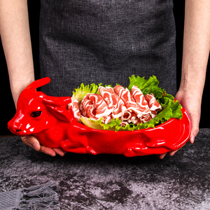 自助火锅店特色创意餐具大牛头造型肥牛毛肚装菜盘子个性异形餐具