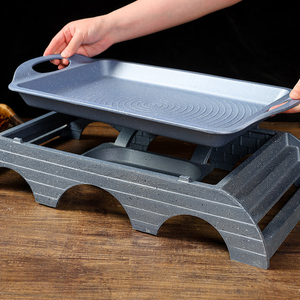 饭店烤鱼专用炉子商用探鱼烤鱼托盘烤鱼架固体酒精加热海鲜大咖盘