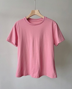 在玩轻奢 周公子同款雾粉色基础tee 微合身显瘦纯色圆领短袖t恤