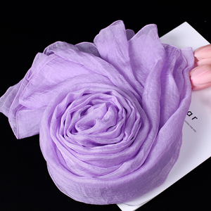 欧美气质淡紫色高档真丝丝巾女春冬百搭纯色柔软大尺寸时尚长方形