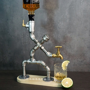 北欧不锈钢水管机器人创意洋酒架分酒器餐厅咖啡厅酒吧台摆件装饰