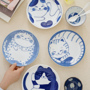 日本进口 千代源日式卡通猫咪盘子家用餐具菜盘水果盘