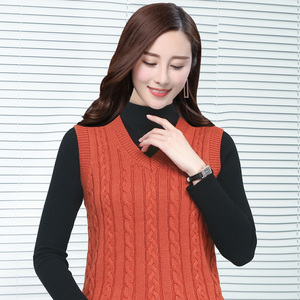 春秋冬加厚羊毛背心女式针织马甲中年妈妈坎肩毛衫套头毛线衣马夹