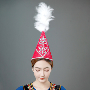 新疆哈萨克族演出帽子成人圆筒绣花帽舞台表演头饰民族特色小花帽