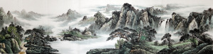 纯手绘八尺对开横幅客厅办公室写意山水画名人字画国画中国书画