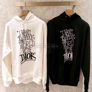 dior/迪奥 x stussy 联名款 黑色/白色 刺绣字母 帽衫连帽卫衣