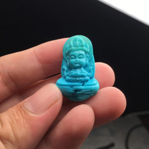 原矿高瓷绿松石吊坠苏工雕刻女宝宝佛度母大日如来观音弥勒佛挂件