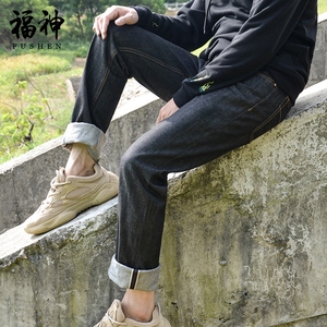 福神新品原浆赤耳丹宁牛仔裤男潮牌重磅养牛未脱浆小直筒牛仔长裤