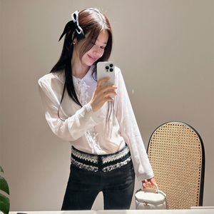 Partysu韩国代购衬衫女春季新款纯色气质甜美雪纺衫BC1770