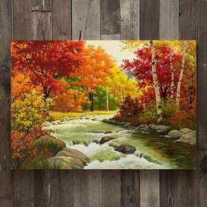 现代客厅装饰画单幅无框画餐厅墙壁画瀑布山水风景画走廊玄关挂画