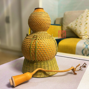 传统编织竹编葫芦手工复古工艺品竹丝编葫芦客厅玄关天然摆件酒茶