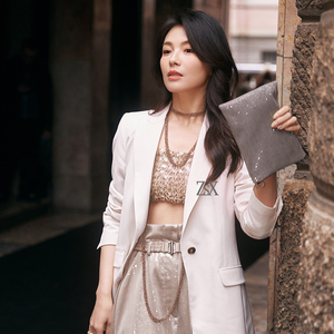 刘涛明星同款时尚套装裙女春夏新款西装小外套 亮片半身裙两件套