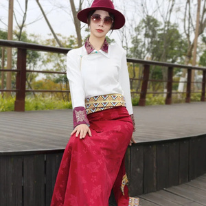 藏式半身裙夏金边锅庄臧裙西藏服女藏装藏族裹裙不丹长裙博拉民族