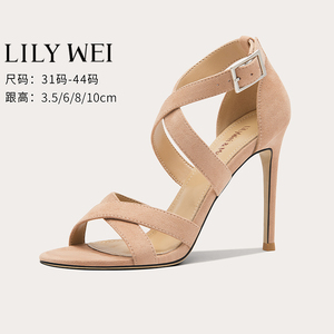 Lily Wei【超模日记】今年新款仙女露趾凉鞋罗马高跟鞋女粉色性感
