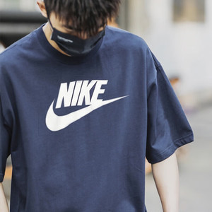 Nike耐克藏蓝色纯棉短袖男正品运动T恤宽松透气休闲半袖潮AR5005
