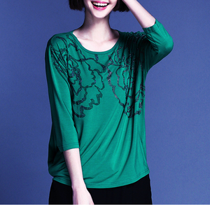 2018春装新款千日红/牵日红正品圆领烫钻大码打底衫t恤女装q-1963