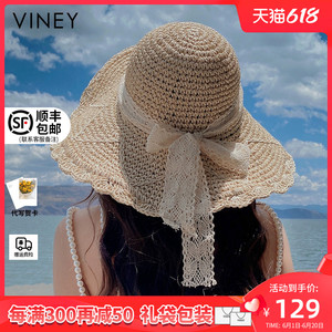 Viney防晒帽子女2024新款防紫外线草帽遮脸太阳帽沙滩帽夏季遮阳