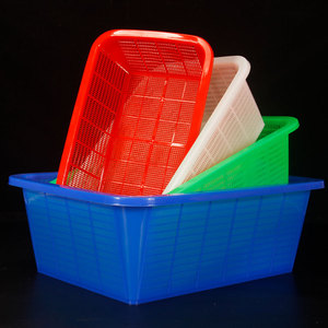 塑料筐子菜篮子长方形框子洗菜筐子密眼加厚厨房收纳商用大号篓子