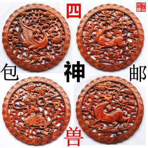 陈晓虹686932淘宝东阳木雕实木圆盘藏式八宝吉祥贴花四大神兽门神