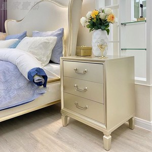 美式轻奢实木床头柜欧式可移动储物柜法式整装边柜定制香槟色家具