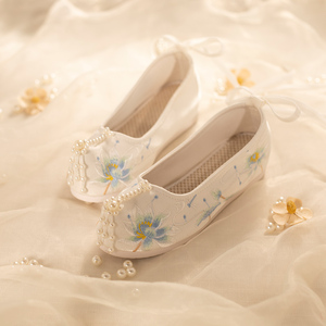 宋制汉服鞋古风鞋子女绣花鞋内增高翘头履弓鞋淡雅布