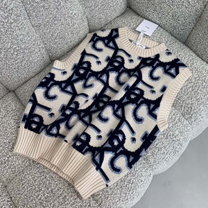 dior/迪奥21fw秋冬新款女士提花休闲宽松套头针织毛衣背心女
