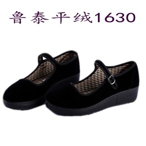 一双包邮鲁泰平绒老北京布鞋黑高跟一带礼仪鞋广场跳舞舞蹈女单鞋