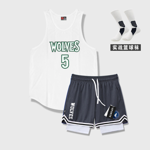 美式篮球服套装男定制夏透气速干比赛队服森林狼5号爱德华兹球衣