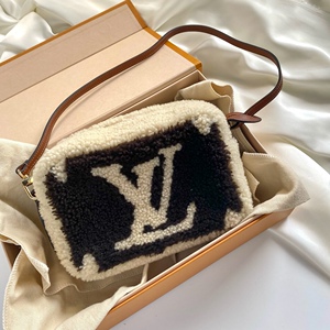 日本折扣代购lv路易威登老花限量羊羔毛泰迪相机包单肩腋下包中古