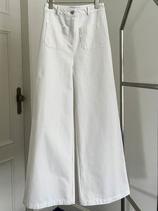 CHAO级推荐！韩国东大门白色牛仔裤女春季设计感前面口袋阔腿裤子