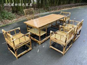 张氏藤椅手工竹编新中式茶桌椅套装组合休闲泡茶台几竹桌竹椅茶桌
