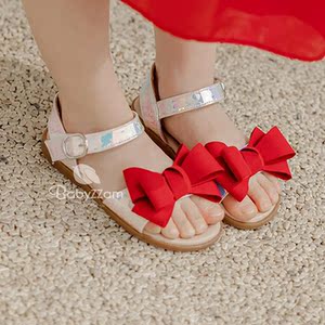 【韩国代购童鞋】2021夏季 女童小中大童儿童红色蝴蝶结公主凉鞋