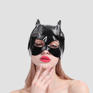 性感辣妹小众漆皮PU头套面具亮皮眼罩面罩猫女cos角色演出皮道具